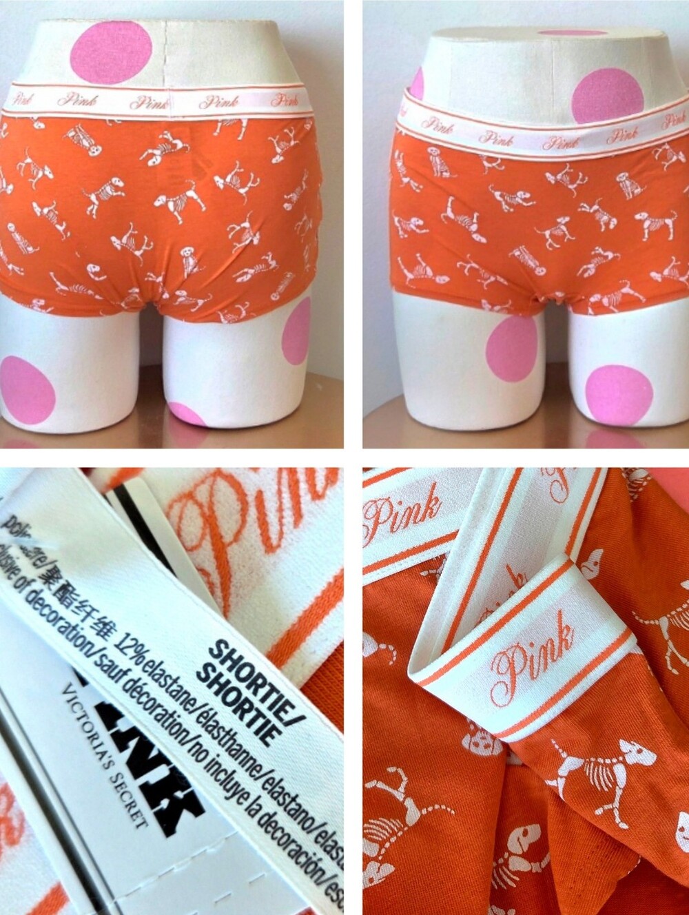 Victoria's Secret PINK Halloween Orange Skeleton Dog Shortie Panty NWT Short PJ